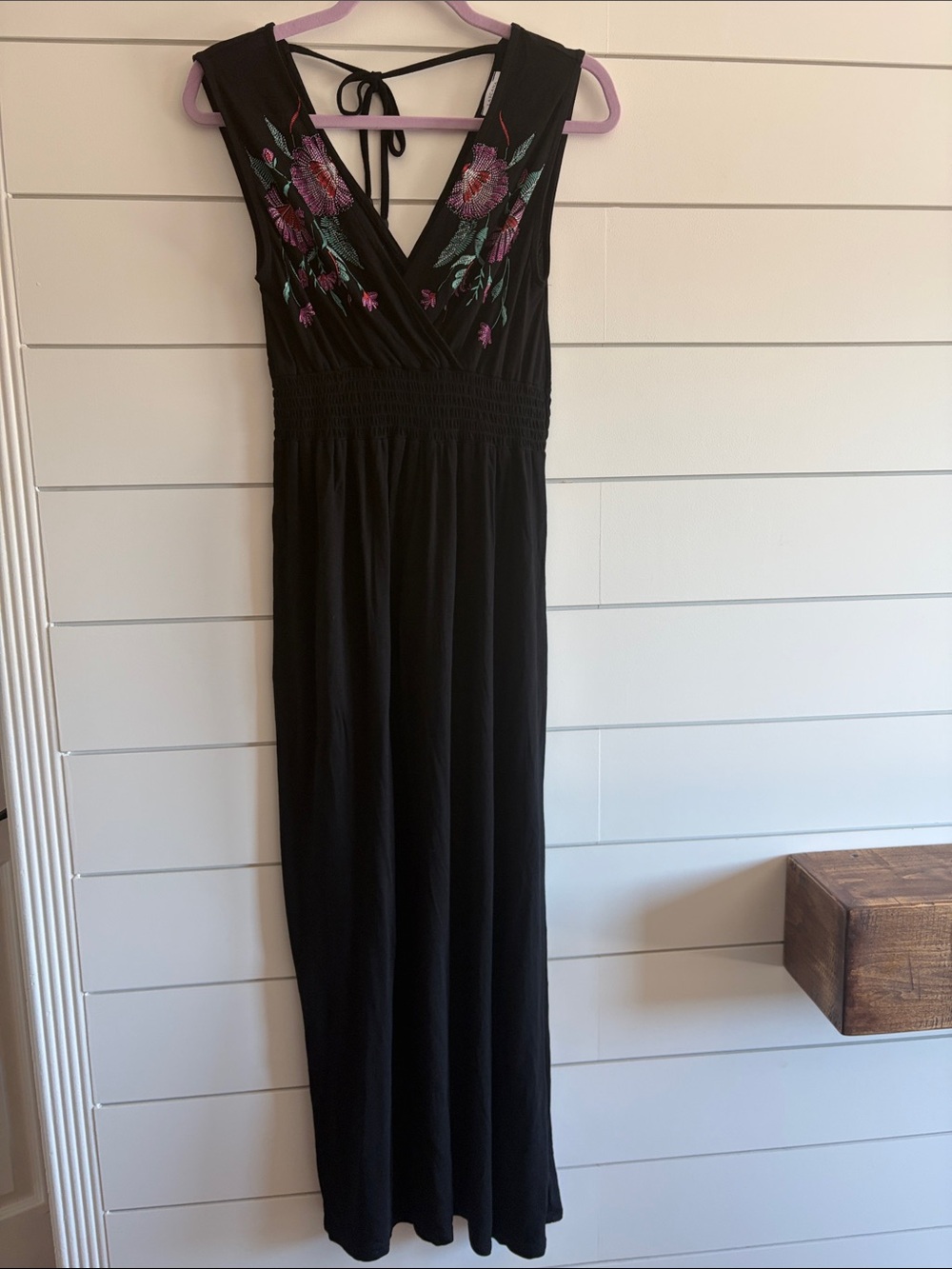 Lascana Black Embroidered V-Neck Maxi Dress with Floral Detail Size 8